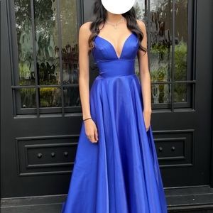 PROM SEASON SHOPPING!!!  Beautiful satin iridescent sheen cobalt blue dress.